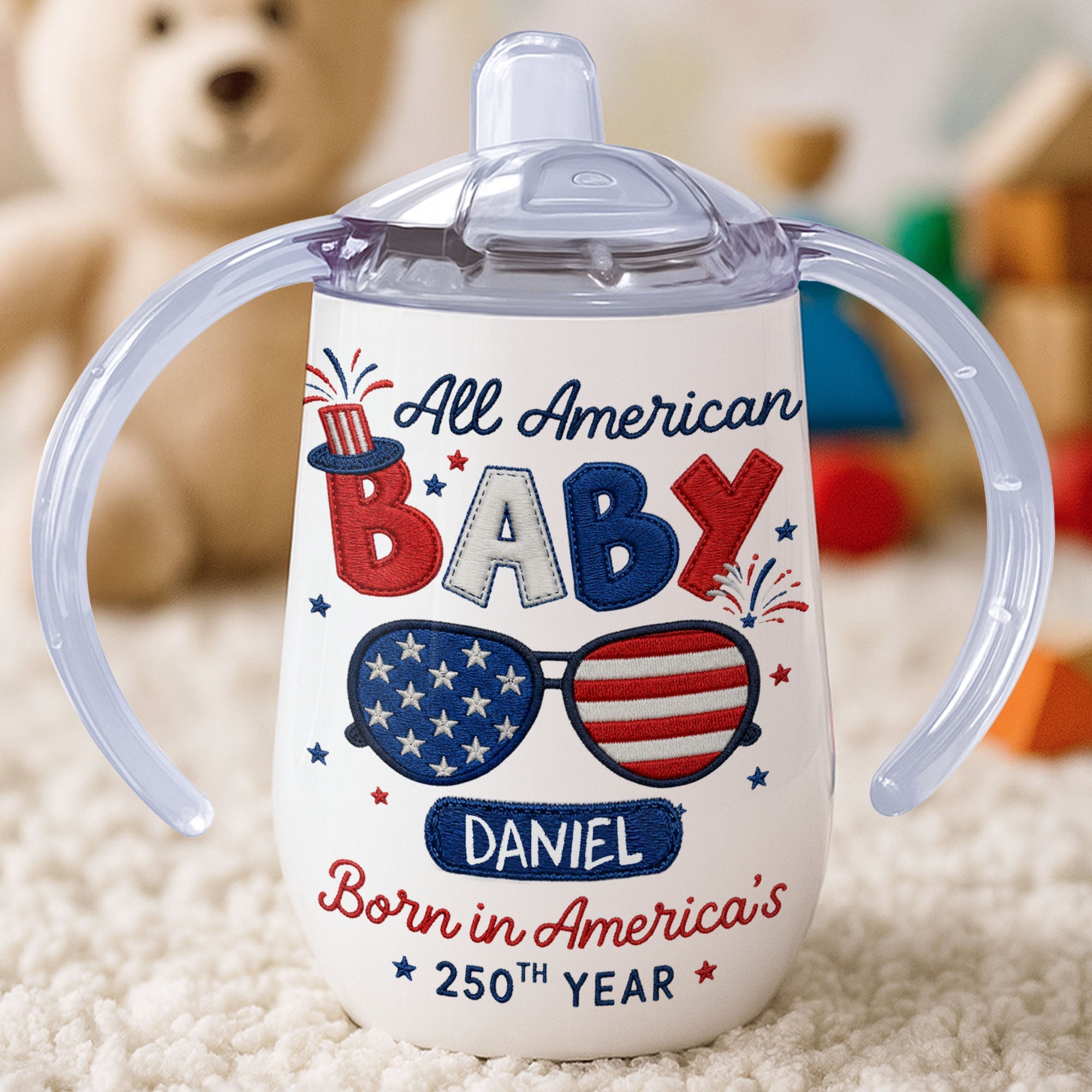Personalized 10 oz Stainless Steel Sippy Cup for Kids - 4th of July Custom Name Gift Sippy Cup GradoCreations
