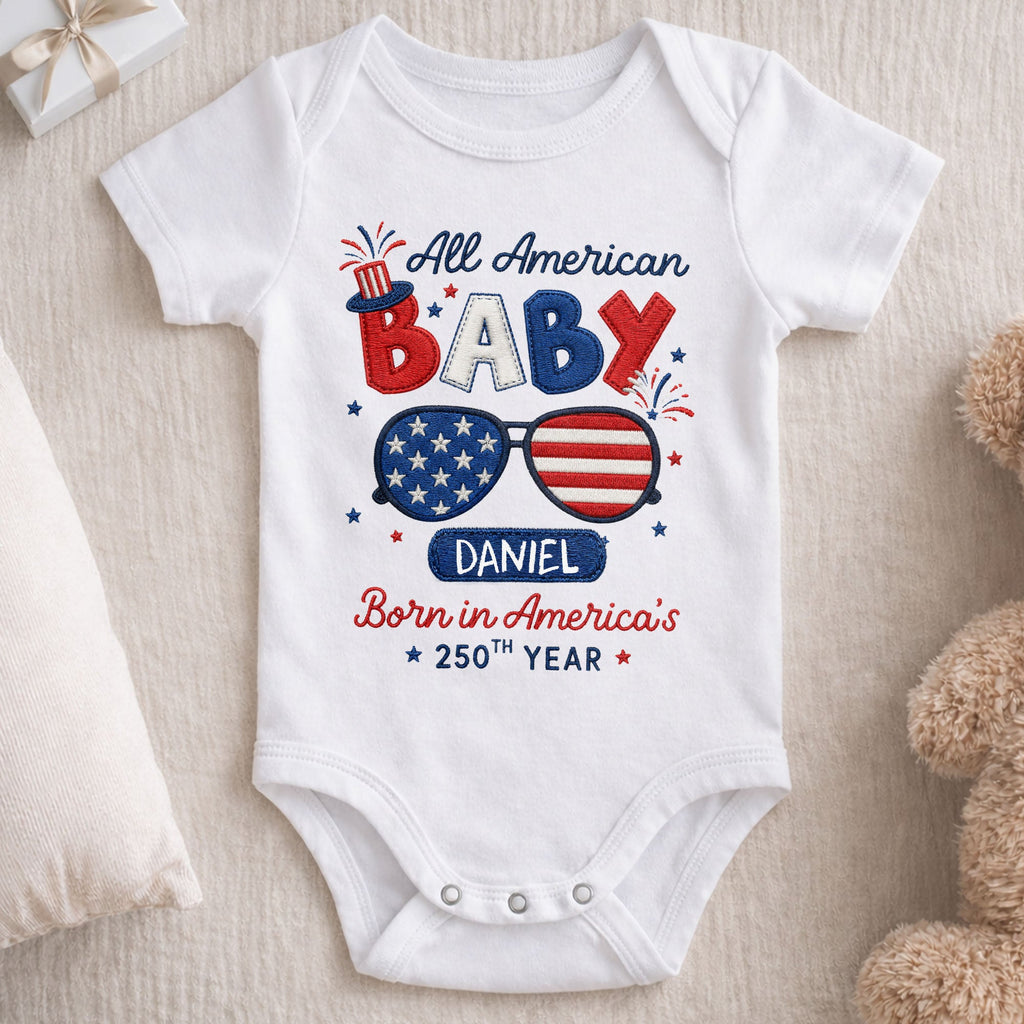 Personalized Baby Onesie Custom Name American Flag Gift Baby Onesie GradoCreations