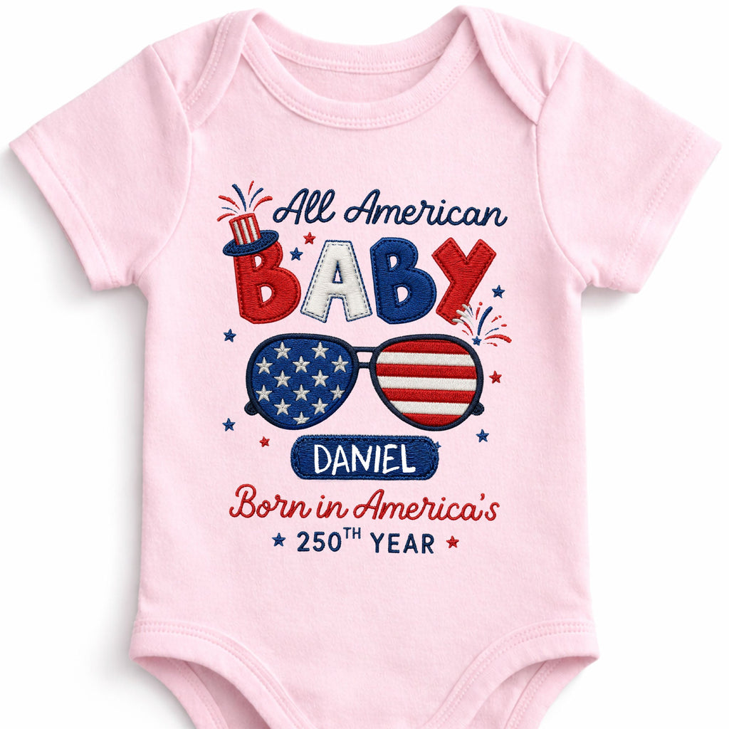 Personalized Baby Onesie Custom Name American Flag Gift Baby Onesie GradoCreations