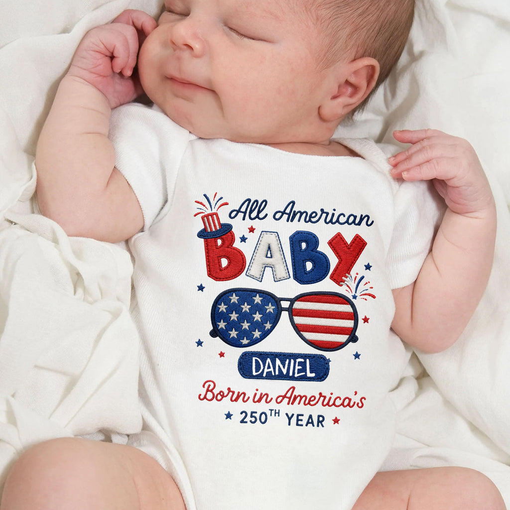 Personalized Baby Onesie Custom Name American Flag Gift Baby Onesie GradoCreations