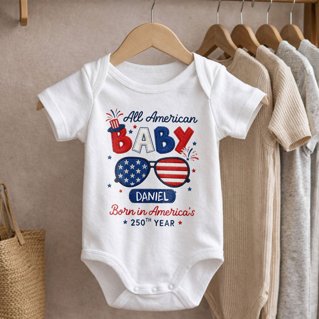 Personalized Baby Onesie Custom Name American Flag Gift Baby Onesie GradoCreations