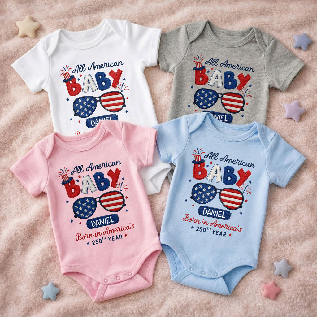 Personalized Baby Onesie Custom Name American Flag Gift Baby Onesie GradoCreations