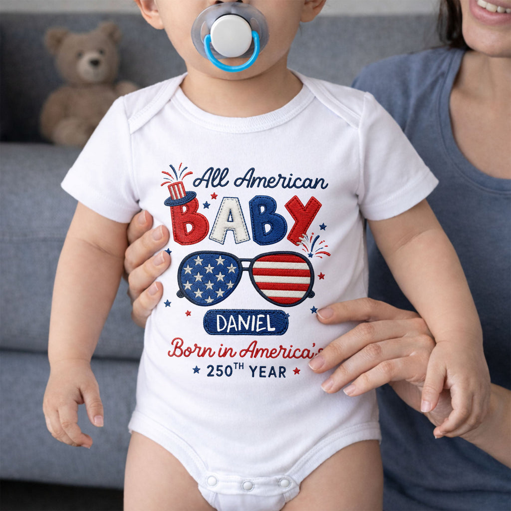 Personalized Baby Onesie Custom Name American Flag Gift Baby Onesie GradoCreations