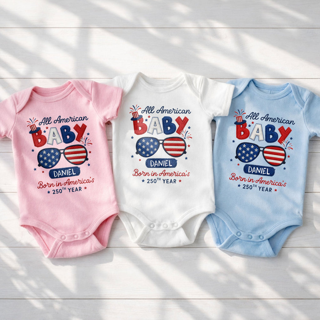 Personalized Baby Onesie Custom Name American Flag Gift Baby Onesie GradoCreations