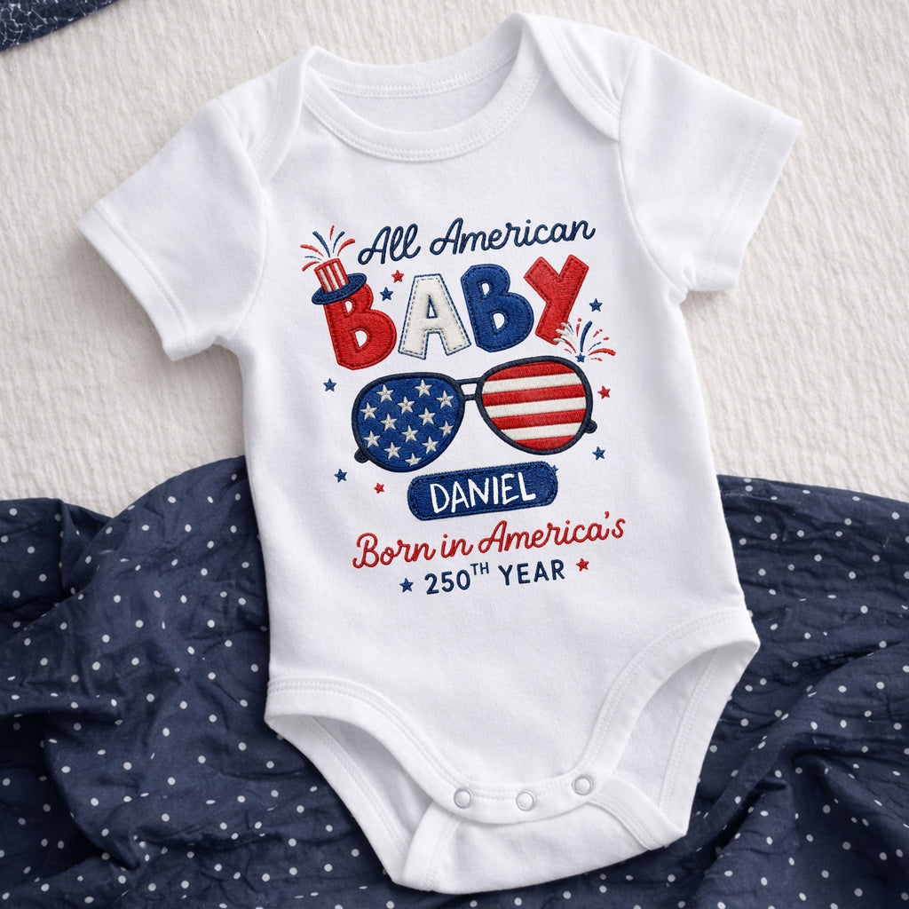Personalized Baby Onesie Custom Name American Flag Gift Baby Onesie GradoCreations