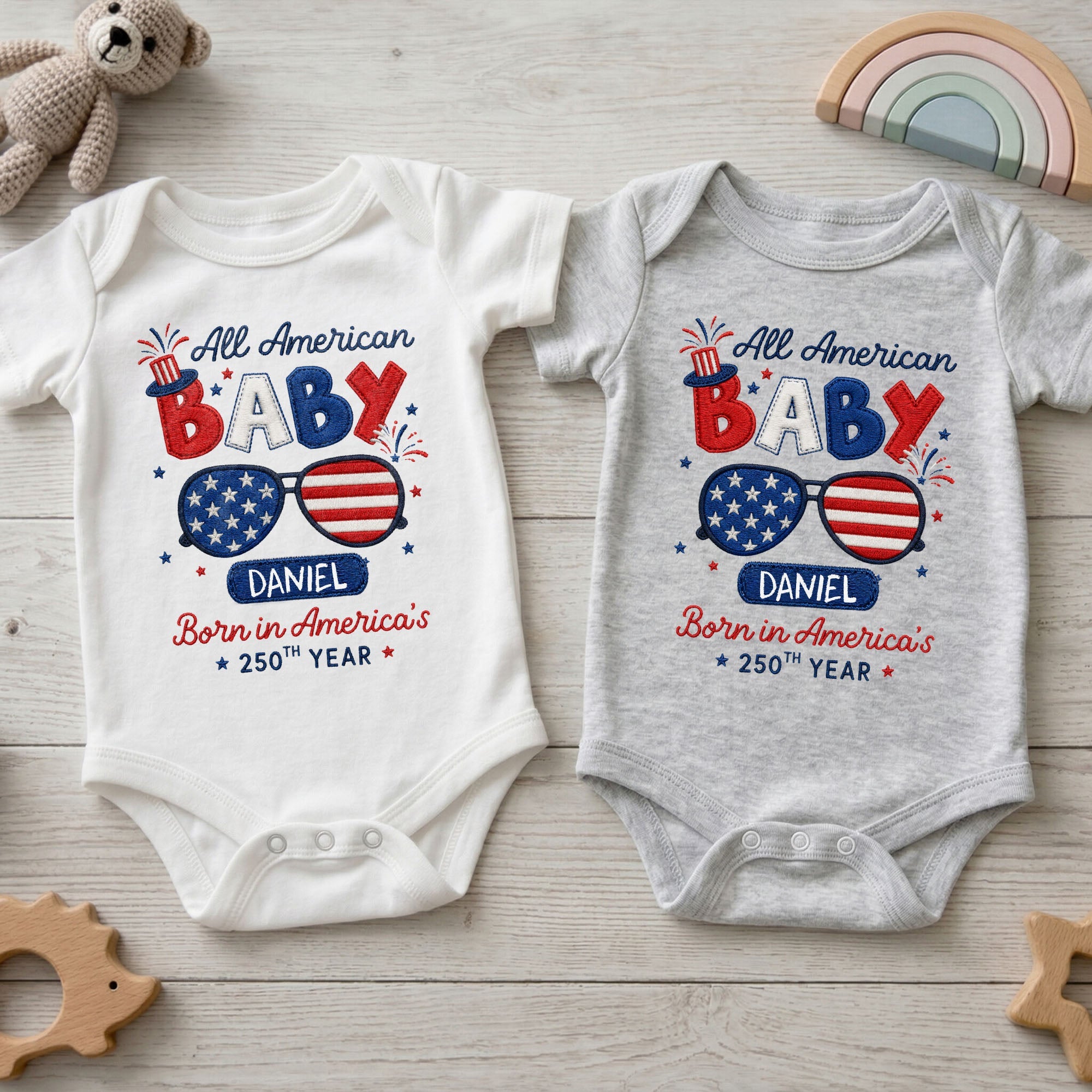 Personalized Baby Onesie Custom Name American Flag Gift Baby Onesie GradoCreations
