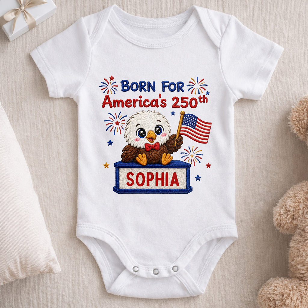 Personalized Baby Onesie Custom Name Eagle Flag Gift for July 4th Baby Onesie GradoCreations