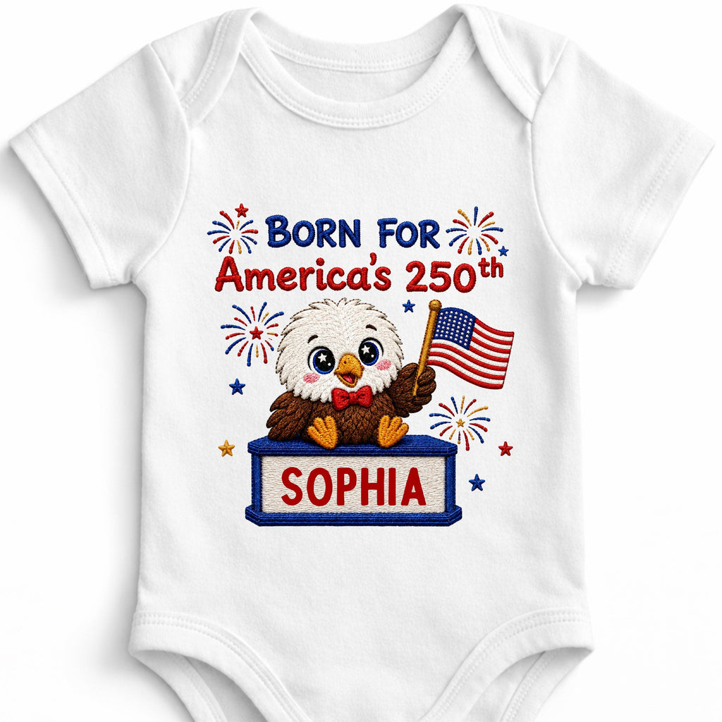 Personalized Baby Onesie Custom Name Eagle Flag Gift for July 4th Baby Onesie GradoCreations