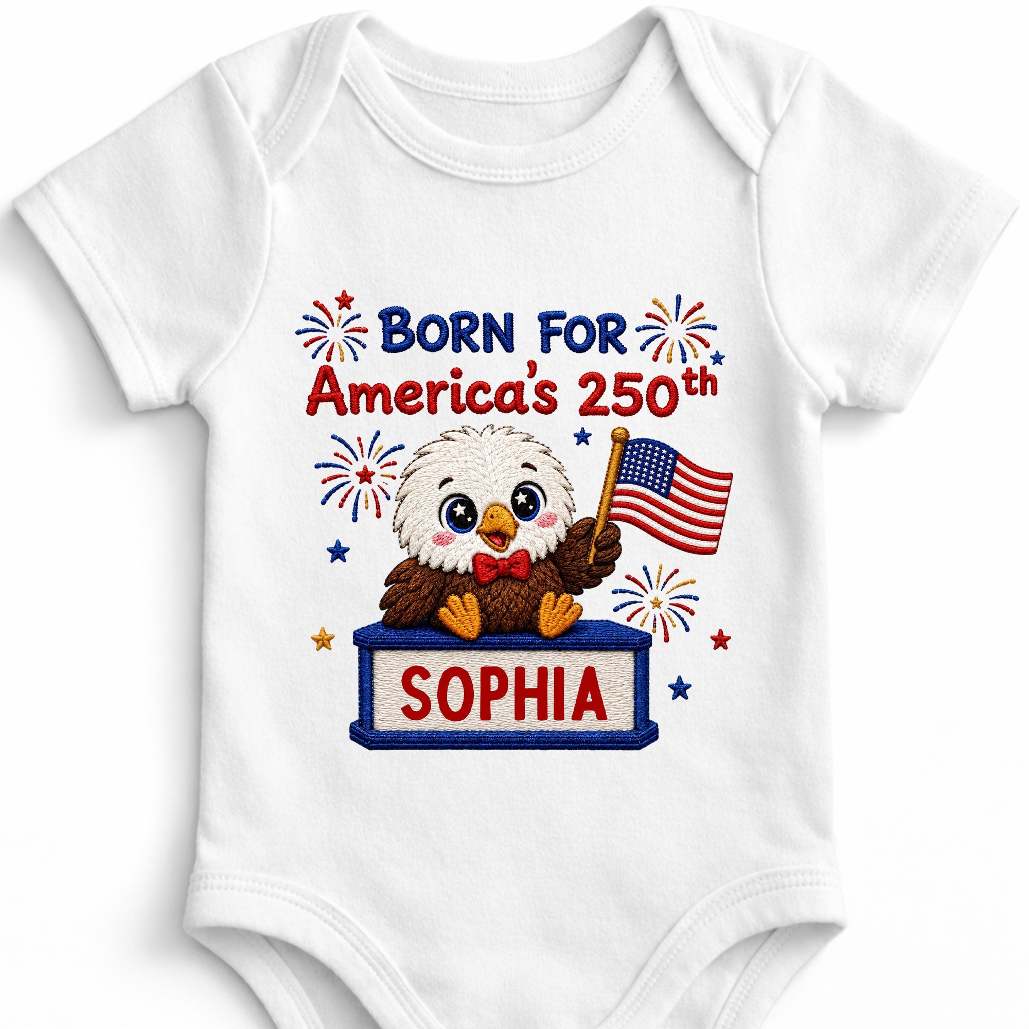 Personalized Baby Onesie Custom Name Eagle Flag Gift for July 4th Baby Onesie GradoCreations