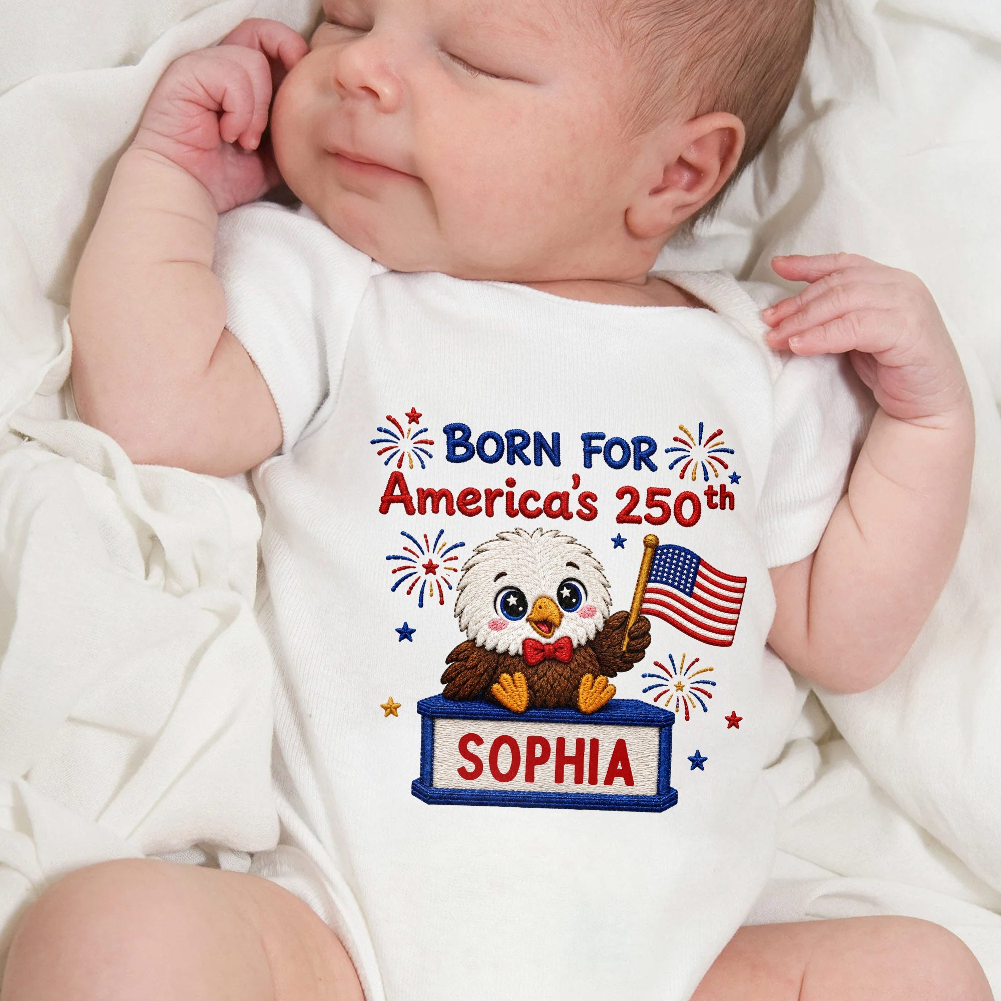 Personalized Baby Onesie Custom Name Eagle Flag Gift for July 4th Baby Onesie GradoCreations