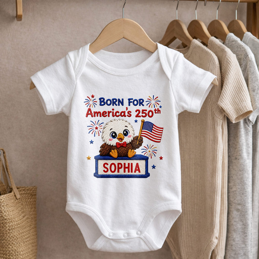 Personalized Baby Onesie Custom Name Eagle Flag Gift for July 4th Baby Onesie GradoCreations