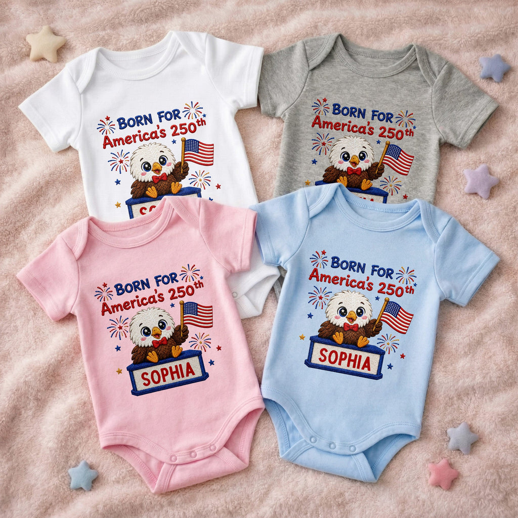 Personalized Baby Onesie Custom Name Eagle Flag Gift for July 4th Baby Onesie GradoCreations