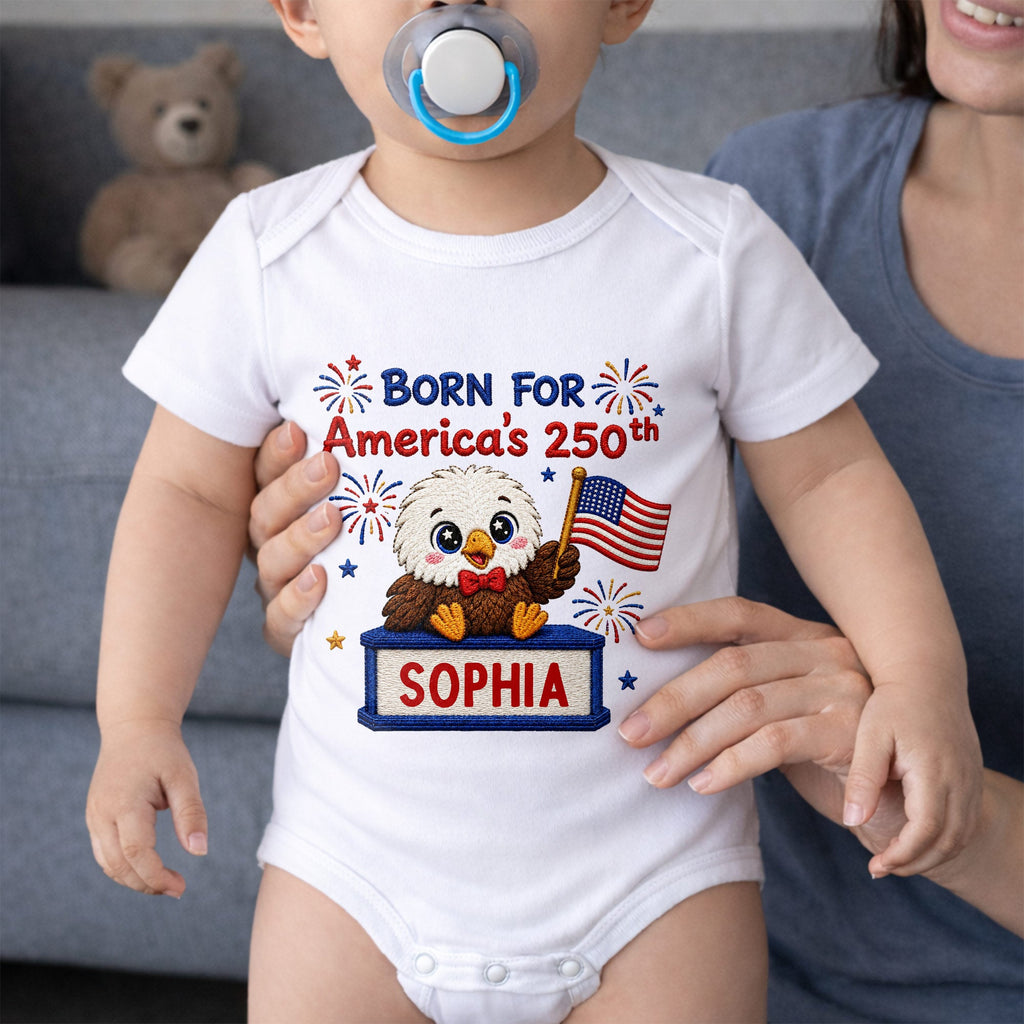 Personalized Baby Onesie Custom Name Eagle Flag Gift for July 4th Baby Onesie GradoCreations