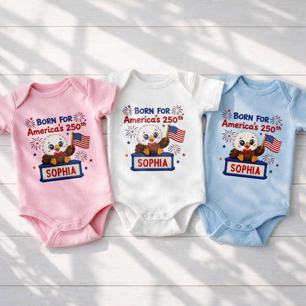Personalized Baby Onesie Custom Name Eagle Flag Gift for July 4th Baby Onesie GradoCreations