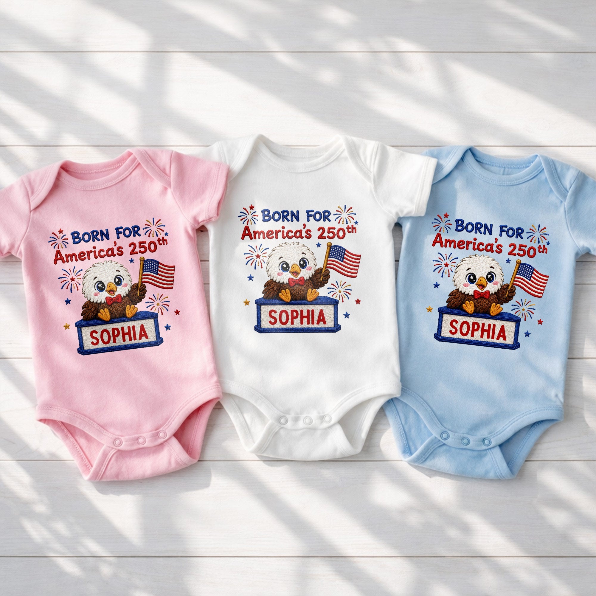 Personalized Baby Onesie Custom Name Eagle Flag Gift for July 4th Baby Onesie GradoCreations