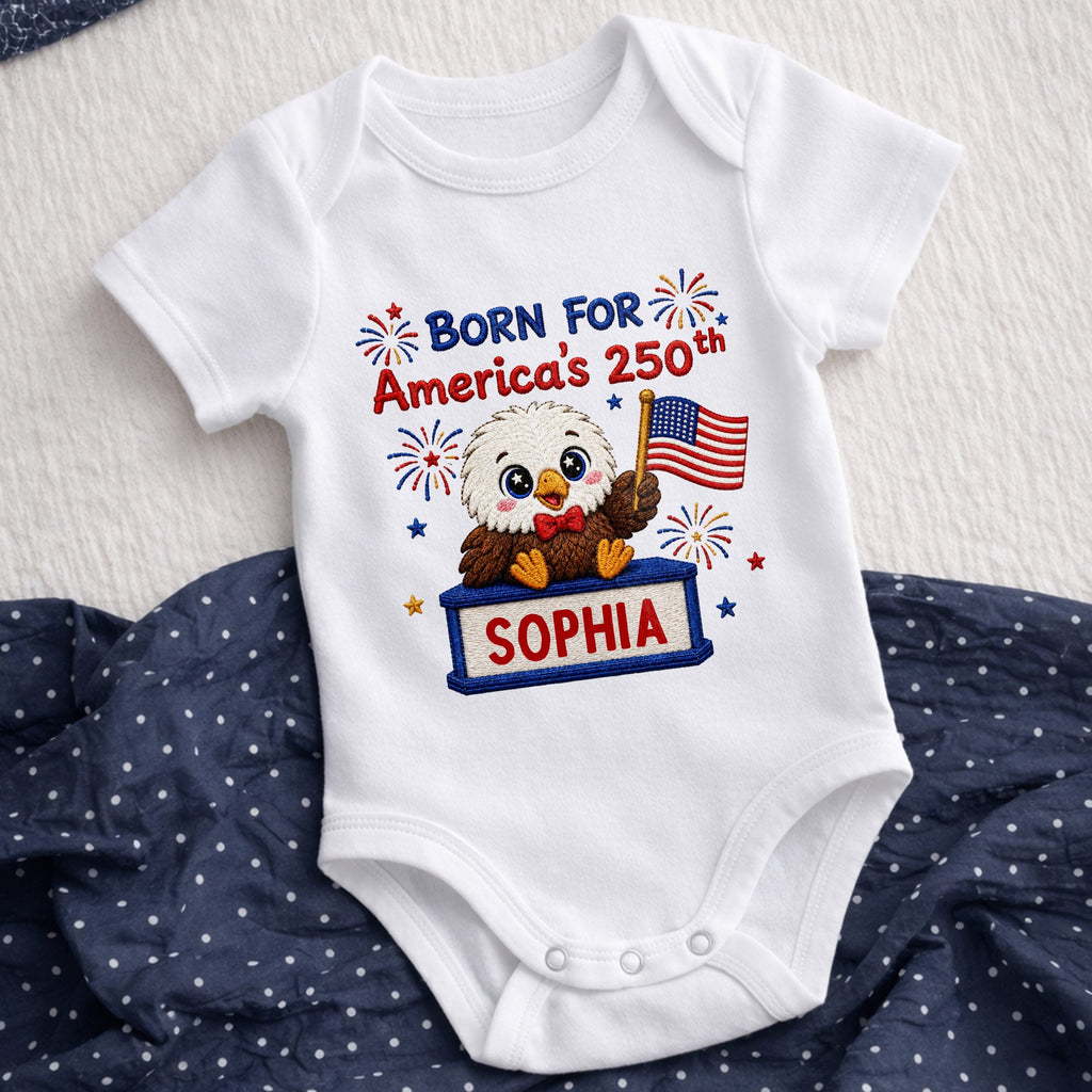 Personalized Baby Onesie Custom Name Eagle Flag Gift for July 4th Baby Onesie GradoCreations