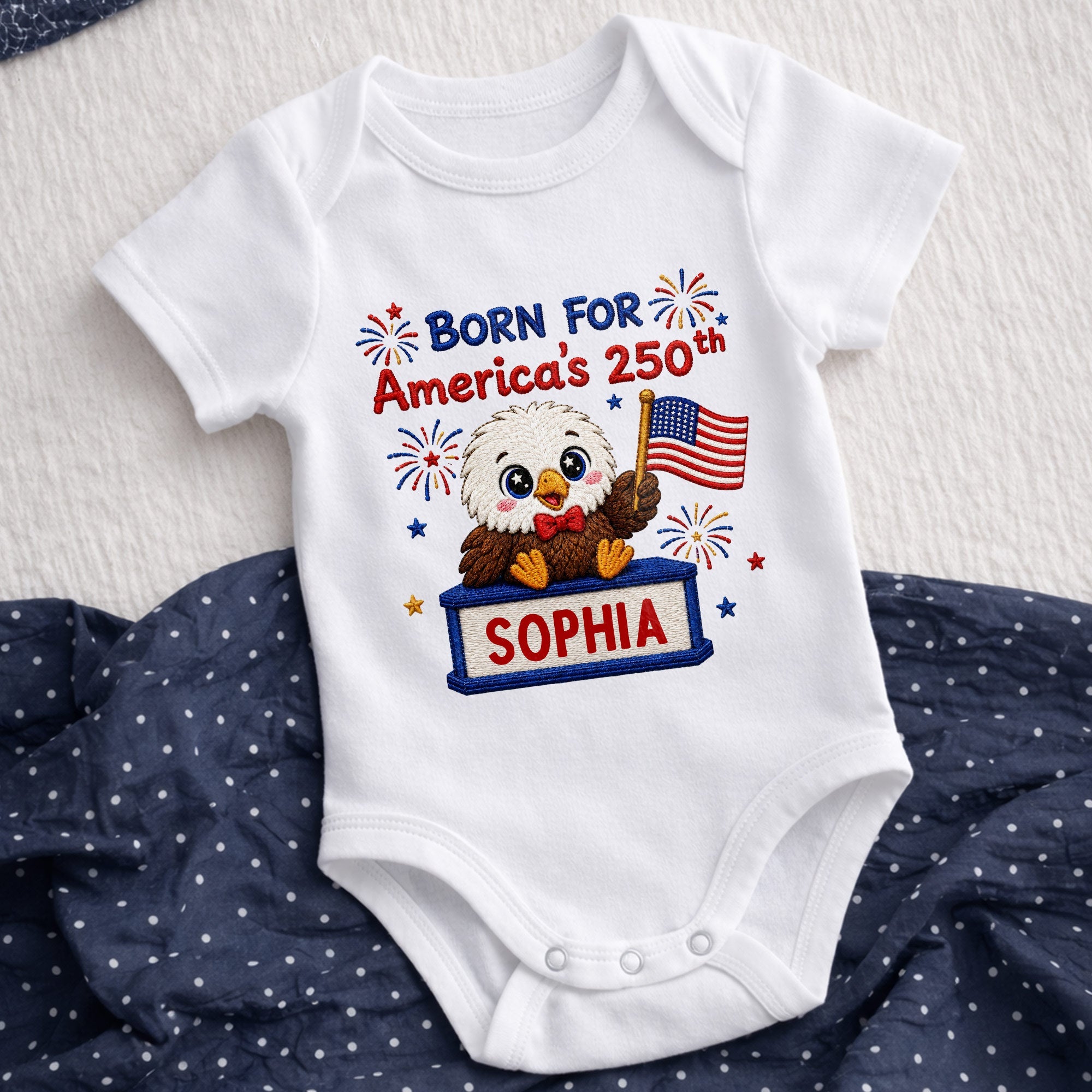 Personalized Baby Onesie Custom Name Eagle Flag Gift for July 4th Baby Onesie GradoCreations