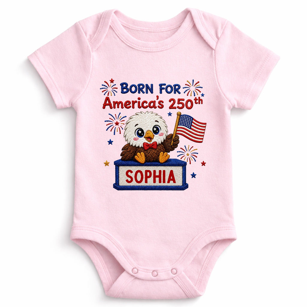 Personalized Baby Onesie Custom Name Eagle Flag Gift for July 4th Baby Onesie GradoCreations