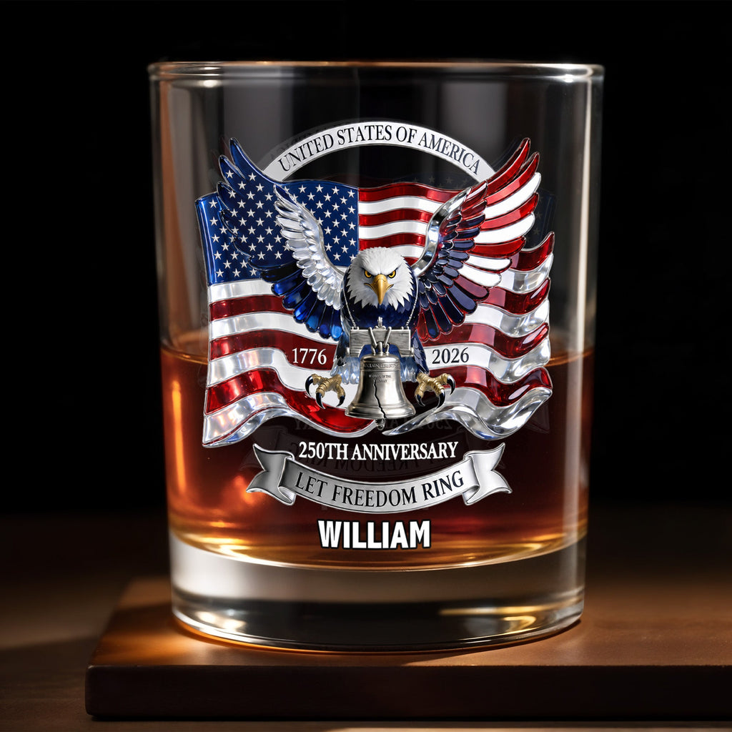 Personalized Whiskey Glass Custom Name American Flag Gift for Dad Whiskey Glass GradoCreations