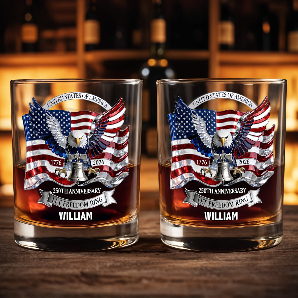 Personalized Whiskey Glass Custom Name American Flag Gift for Dad Whiskey Glass GradoCreations