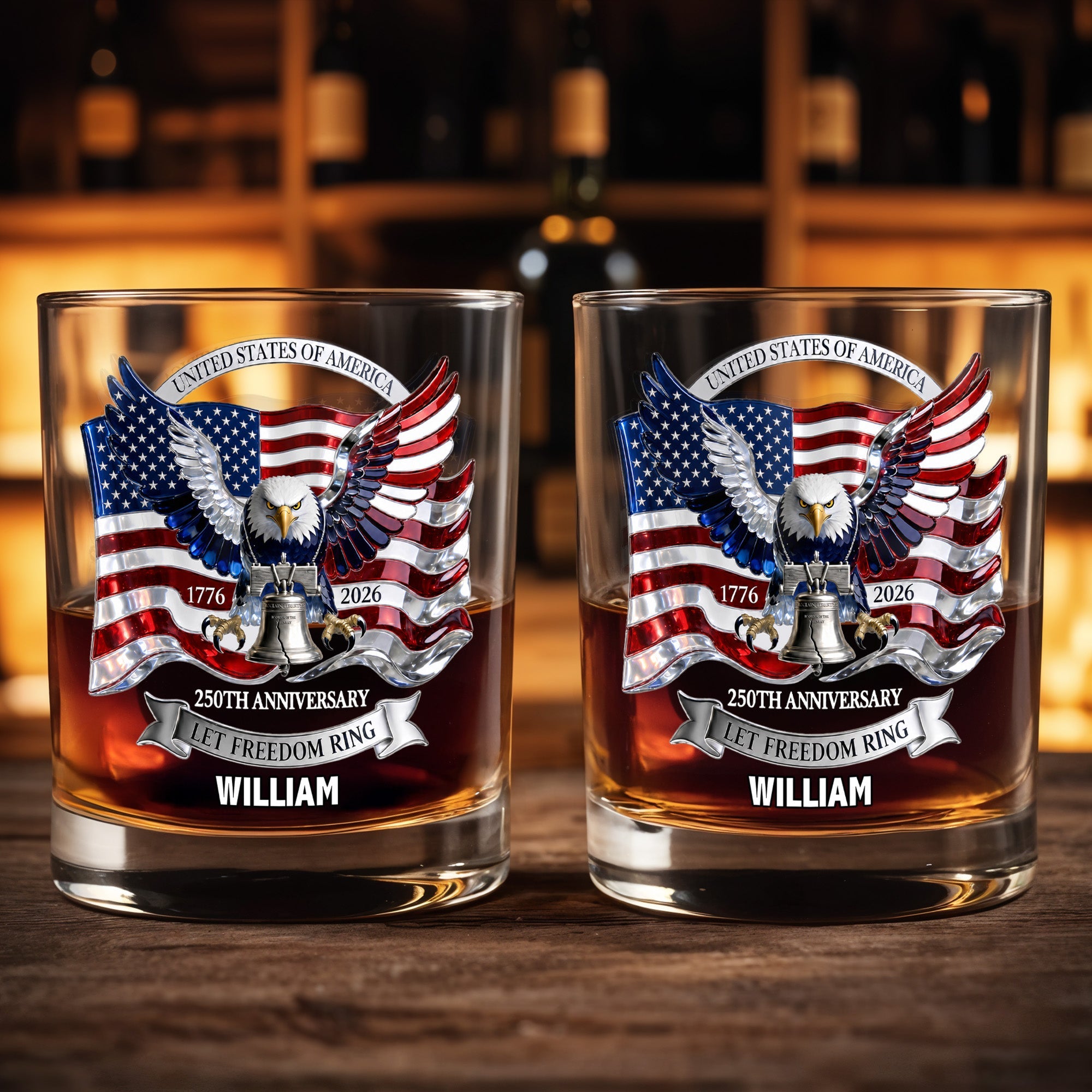 Personalized Whiskey Glass Custom Name American Flag Gift for Dad Whiskey Glass GradoCreations