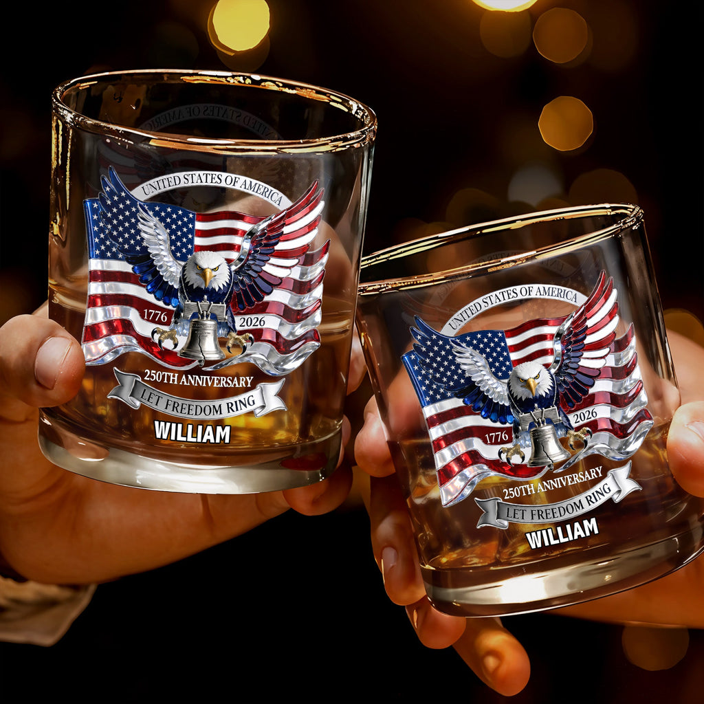 Personalized Whiskey Glass Custom Name American Flag Gift for Dad Whiskey Glass GradoCreations