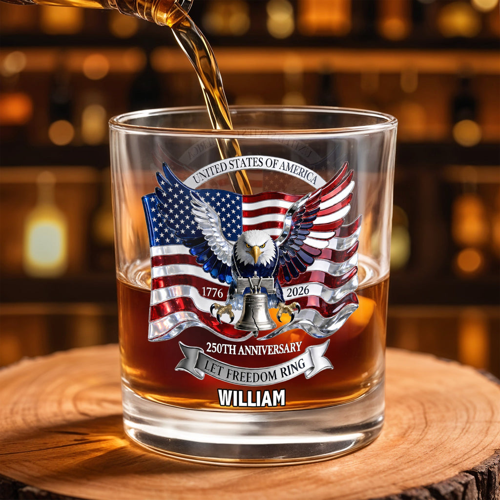 Personalized Whiskey Glass Custom Name American Flag Gift for Dad Whiskey Glass GradoCreations