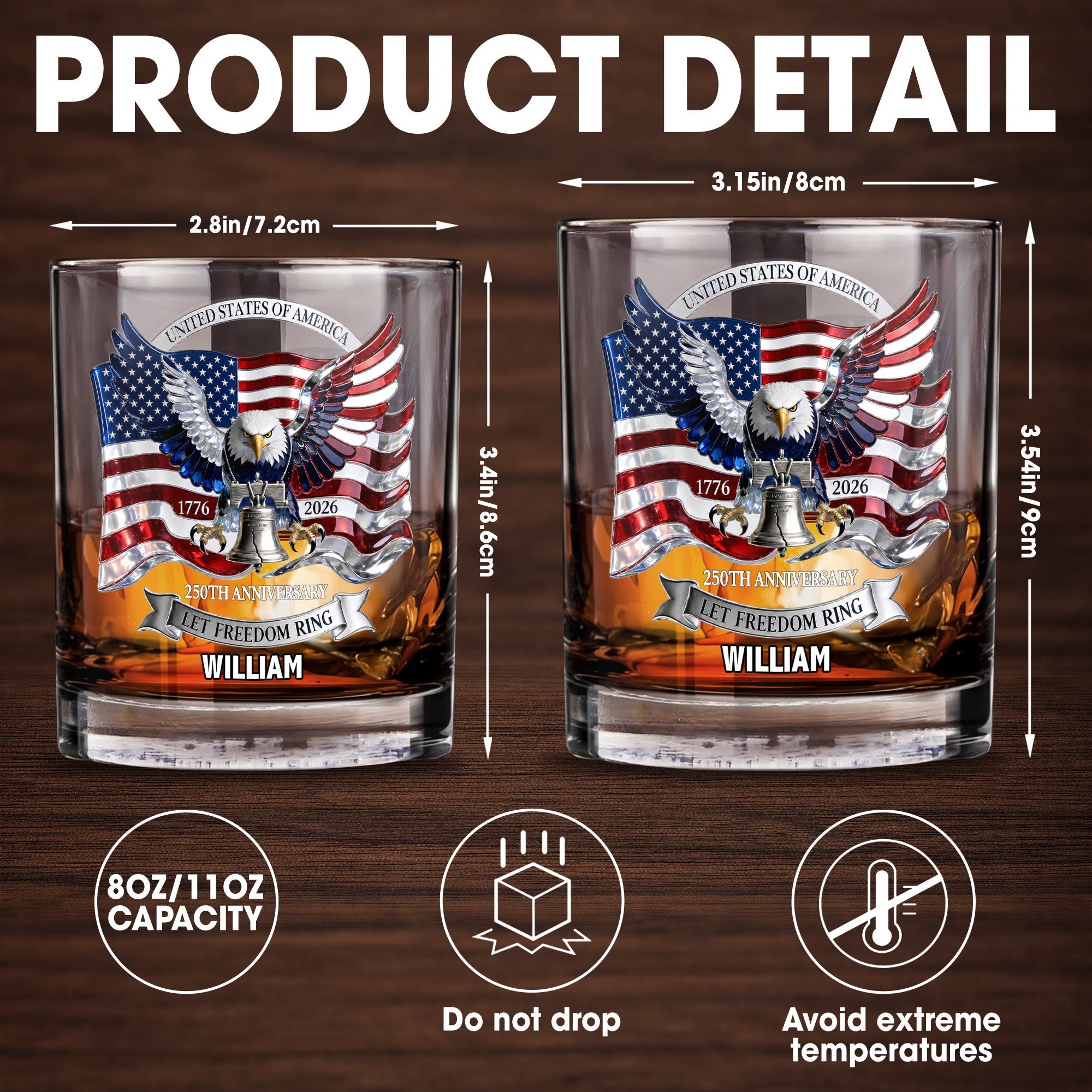 Personalized Whiskey Glass Custom Name American Flag Gift for Dad Whiskey Glass GradoCreations