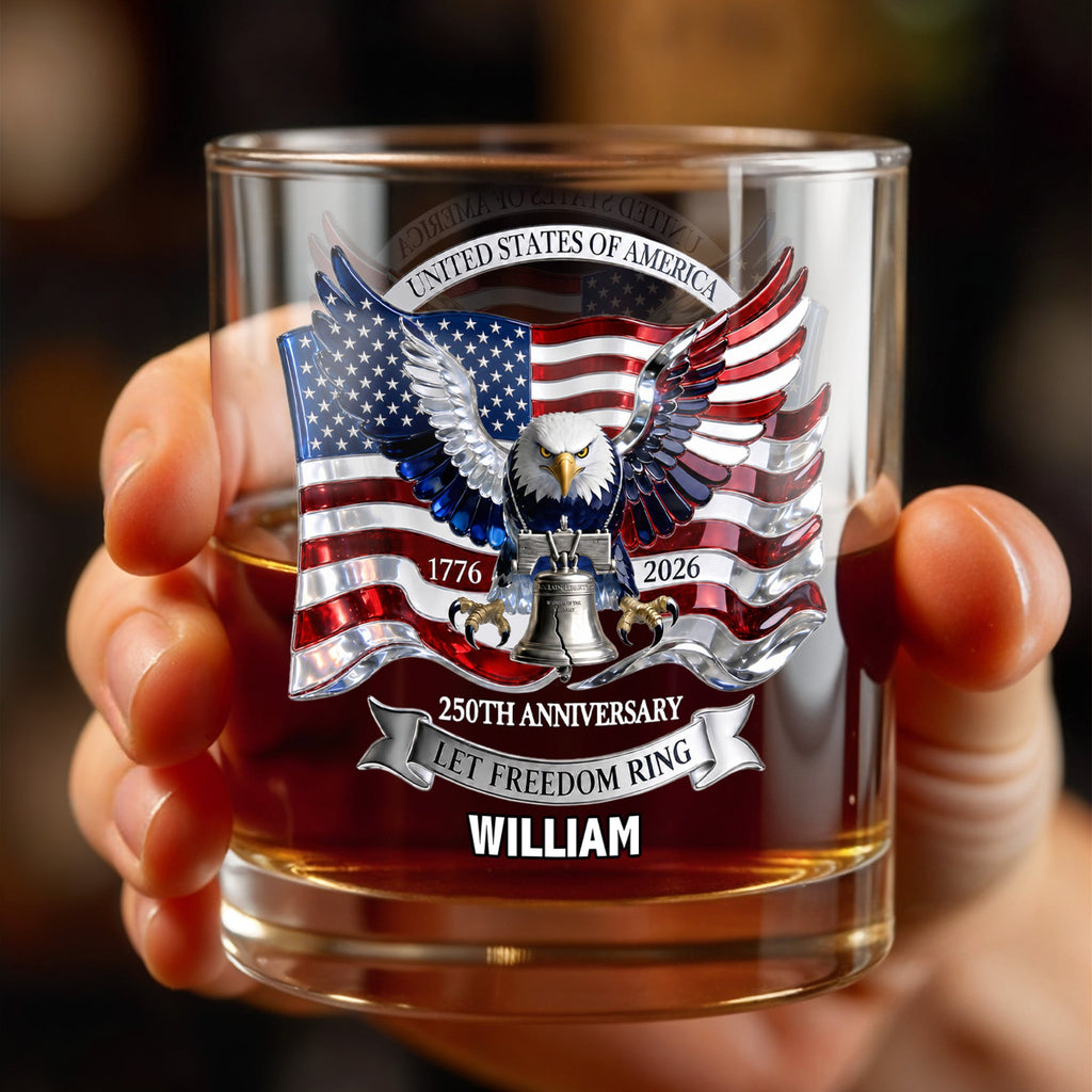 Personalized Whiskey Glass Custom Name American Flag Gift for Dad Whiskey Glass GradoCreations