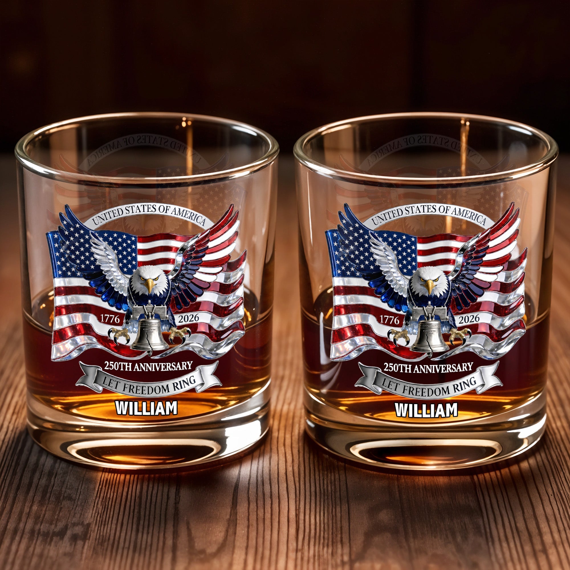 Personalized Whiskey Glass Custom Name American Flag Gift for Dad Whiskey Glass GradoCreations