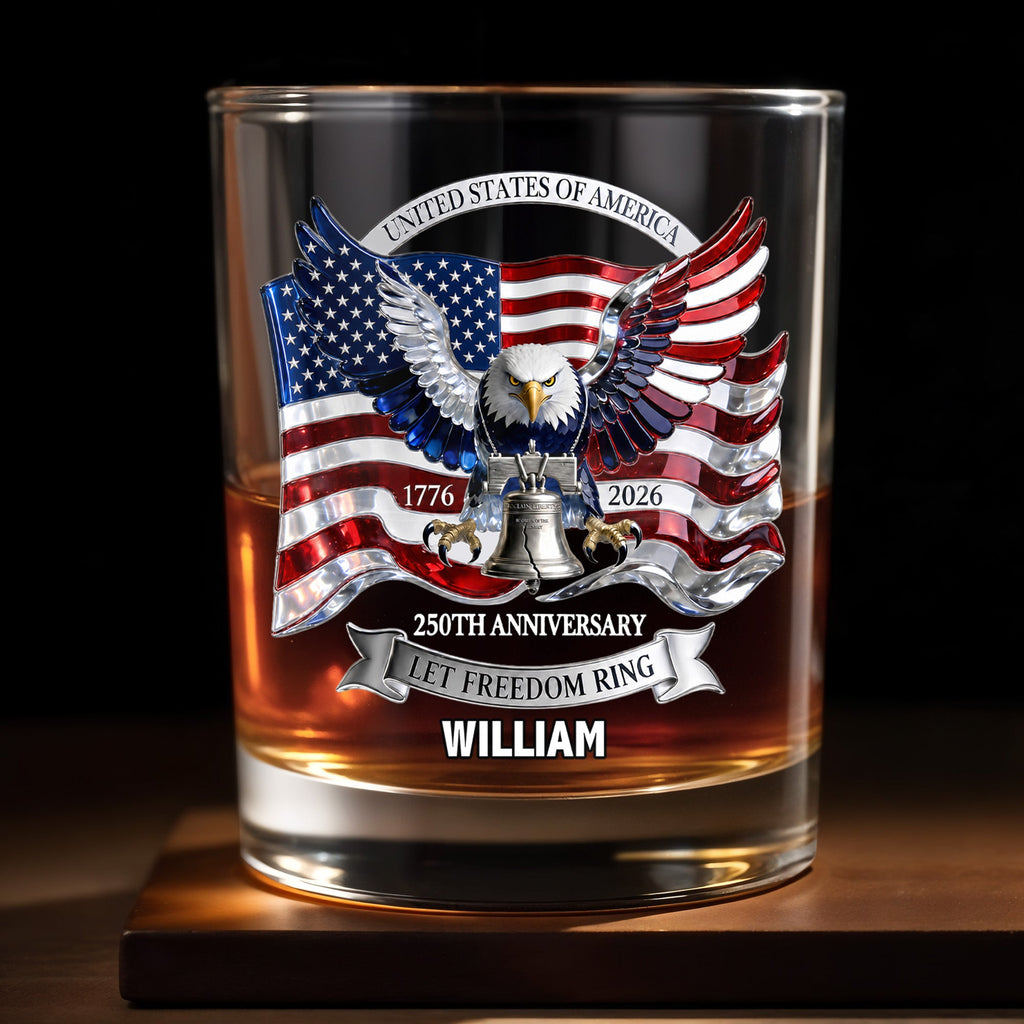 Personalized Whiskey Glass Custom Name American Flag Gift for Dad Whiskey Glass GradoCreations