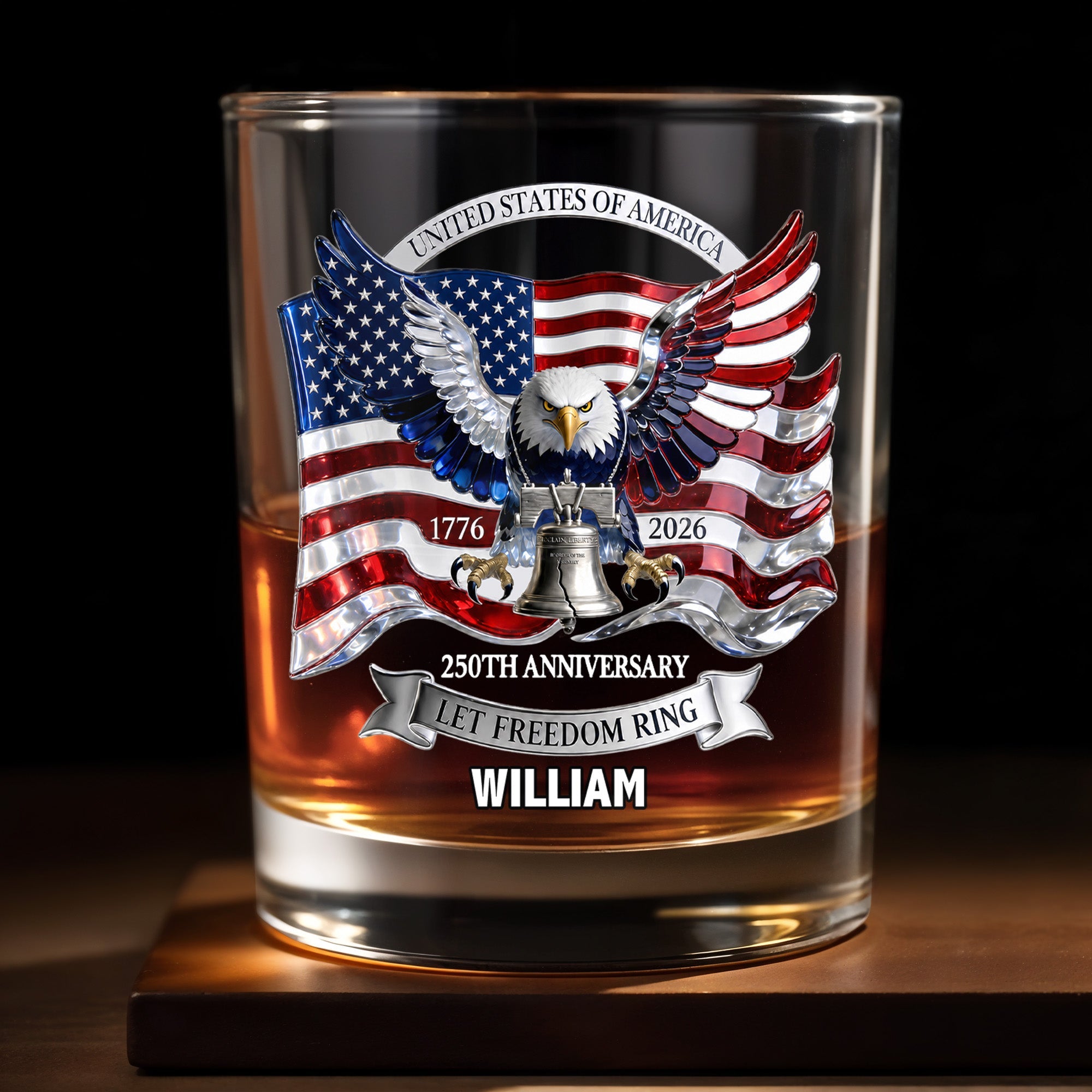 Personalized Whiskey Glass Custom Name American Flag Gift for Dad Whiskey Glass GradoCreations