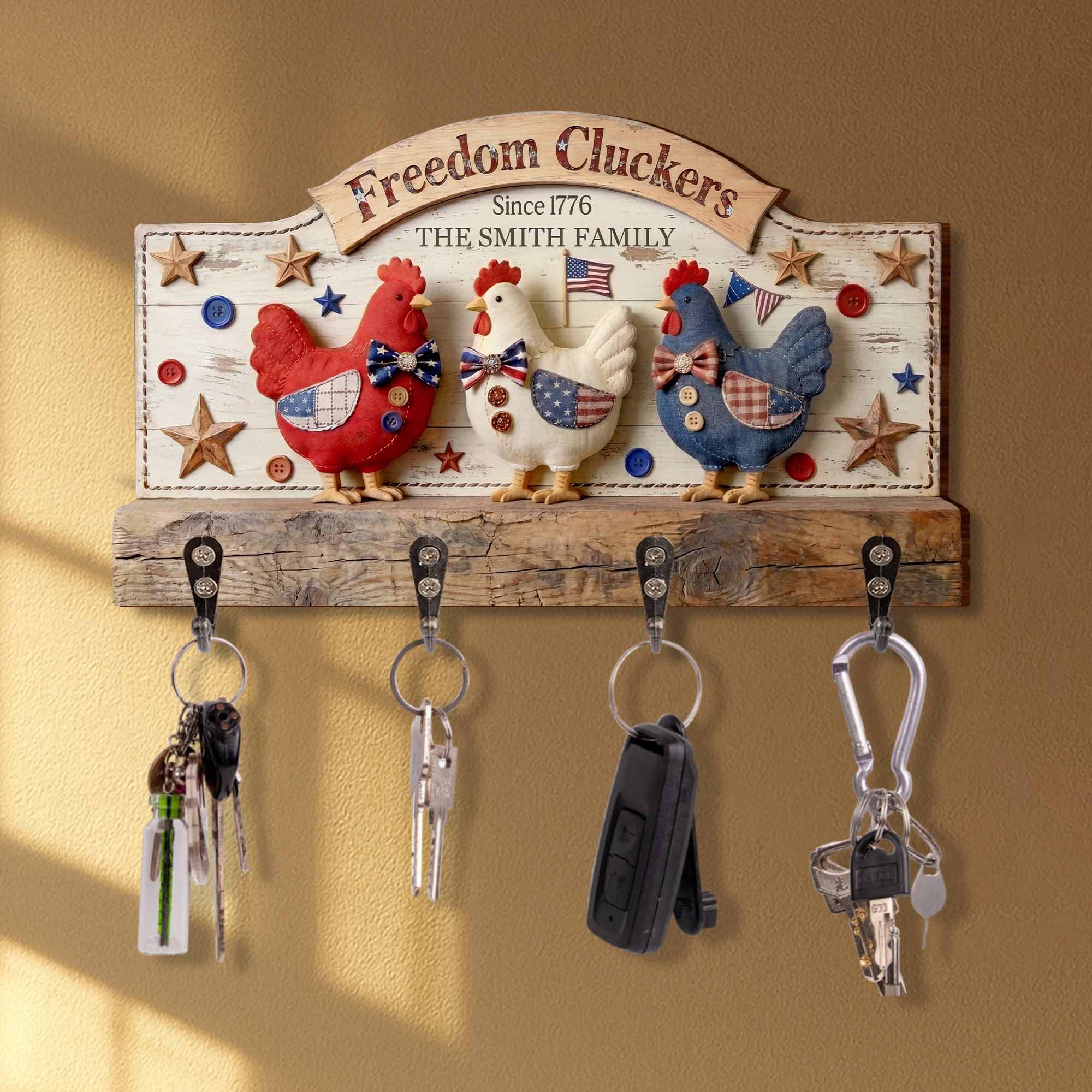Personalized Patriotic Key Holder Custom Family Name 4th of July Gift Key Holder GradoCreations