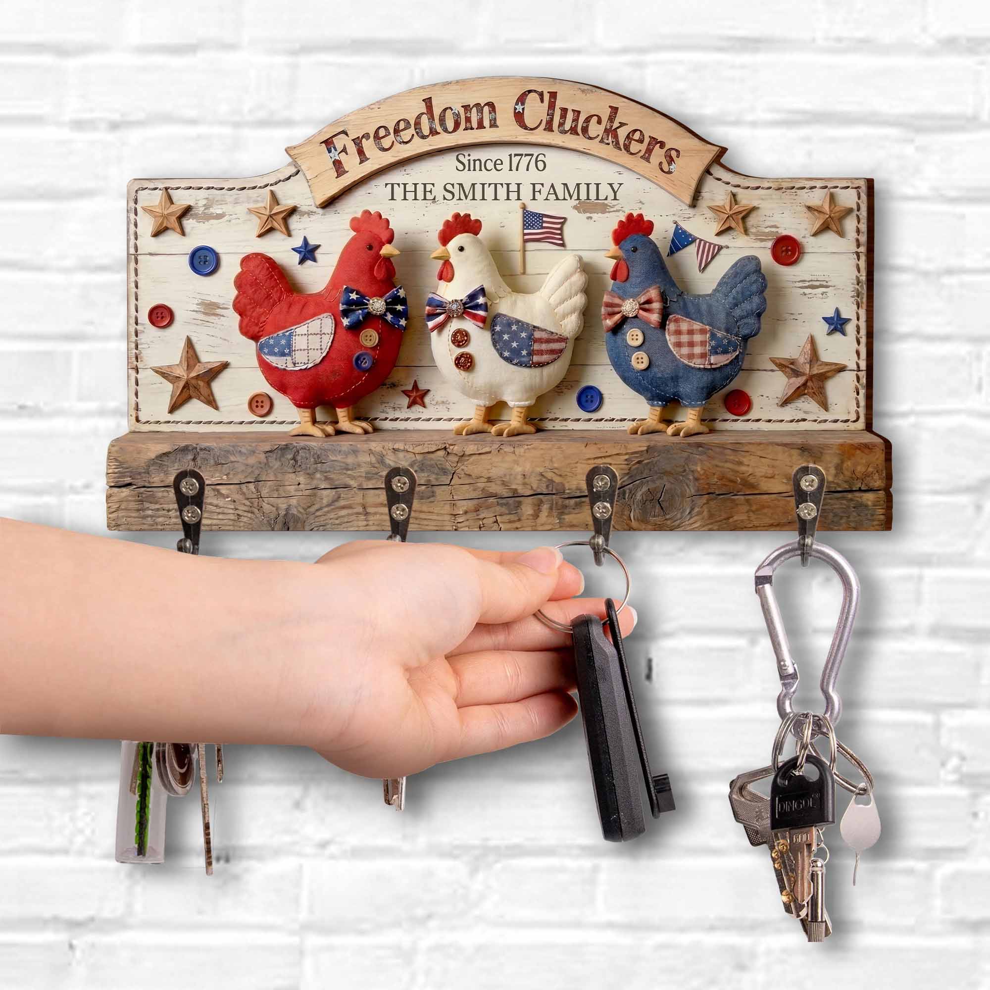 Personalized Patriotic Key Holder Custom Family Name 4th of July Gift Key Holder GradoCreations