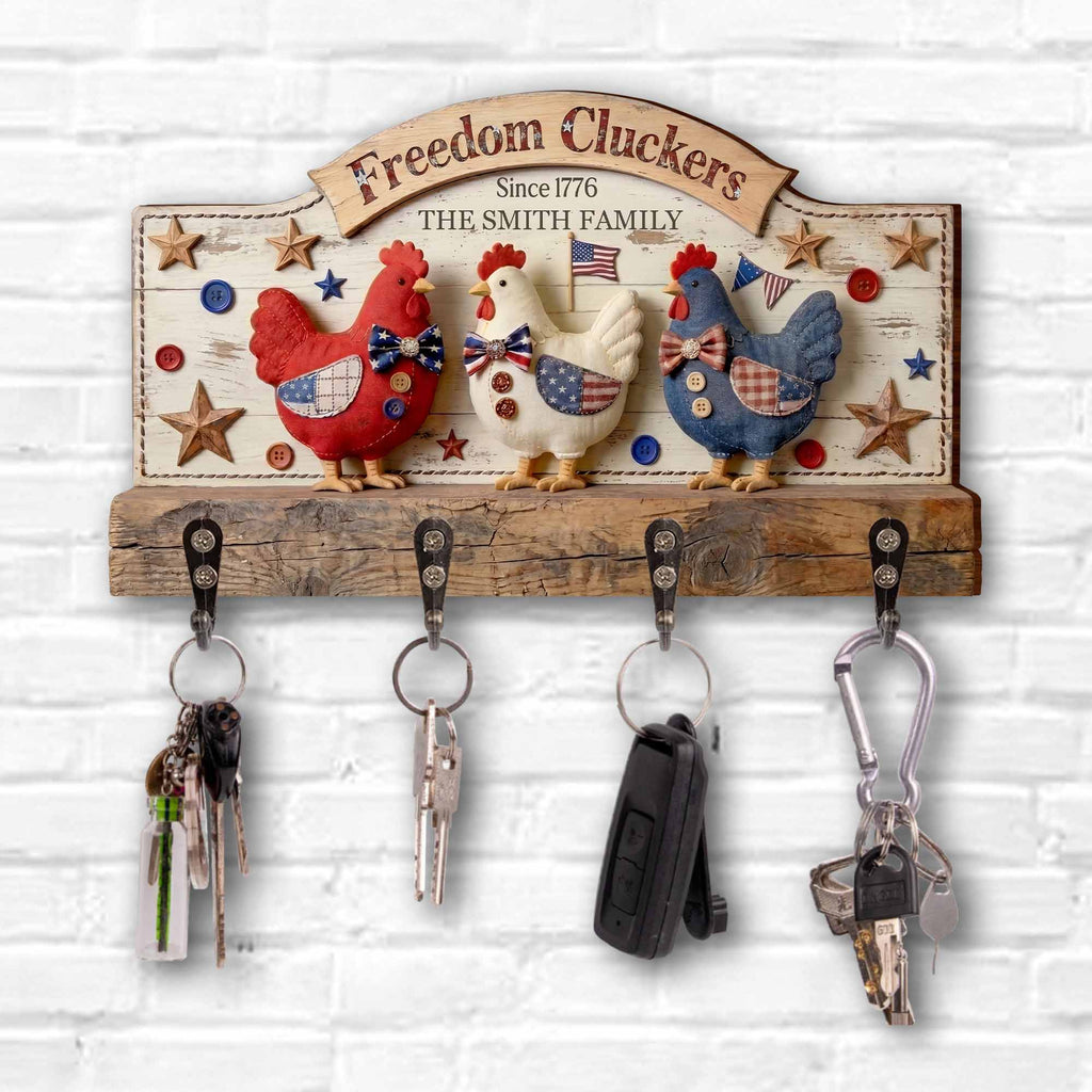 Personalized Patriotic Key Holder Custom Family Name 4th of July Gift Key Holder GradoCreations