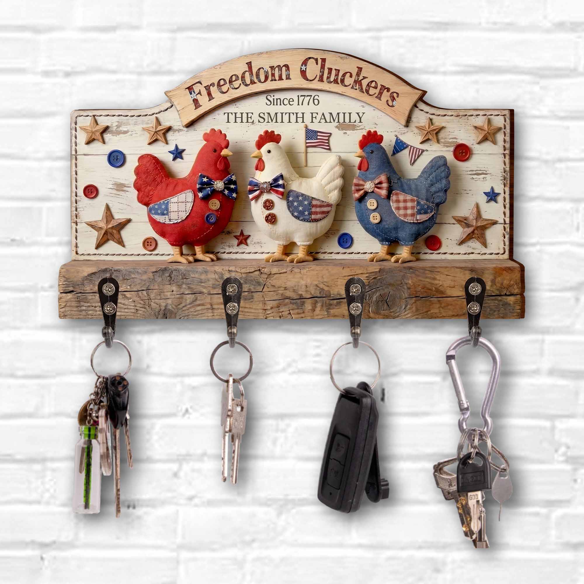 Personalized Patriotic Key Holder Custom Family Name 4th of July Gift Key Holder GradoCreations