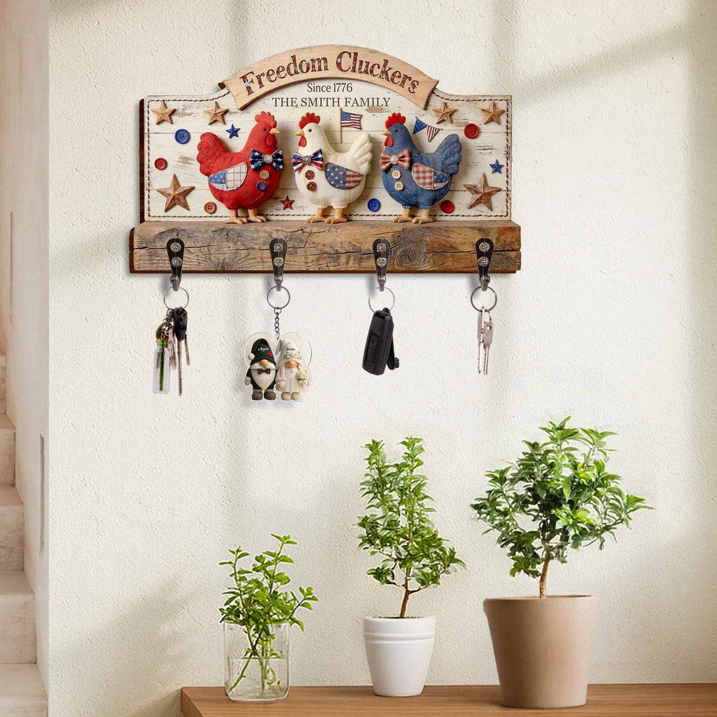 Personalized Patriotic Key Holder Custom Family Name 4th of July Gift Key Holder GradoCreations