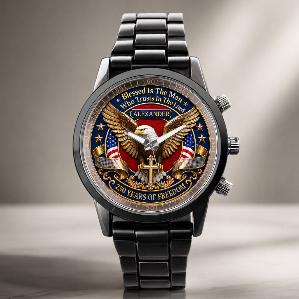 Personalized Men's Watch Custom Name Eagle Christian Gift for Him Men's Watch GradoCreations