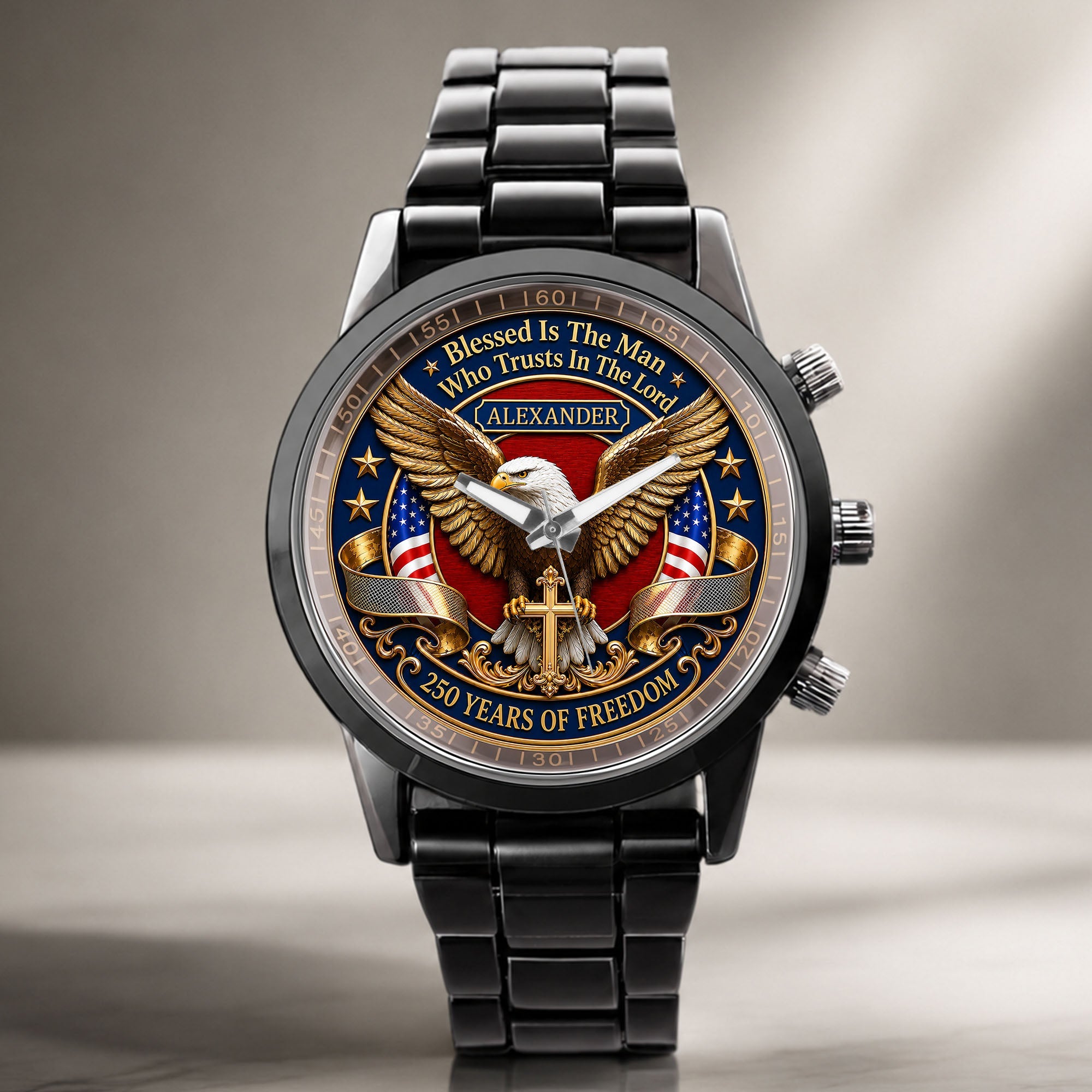 Personalized Men's Watch Custom Name Eagle Christian Gift for Him Men's Watch GradoCreations