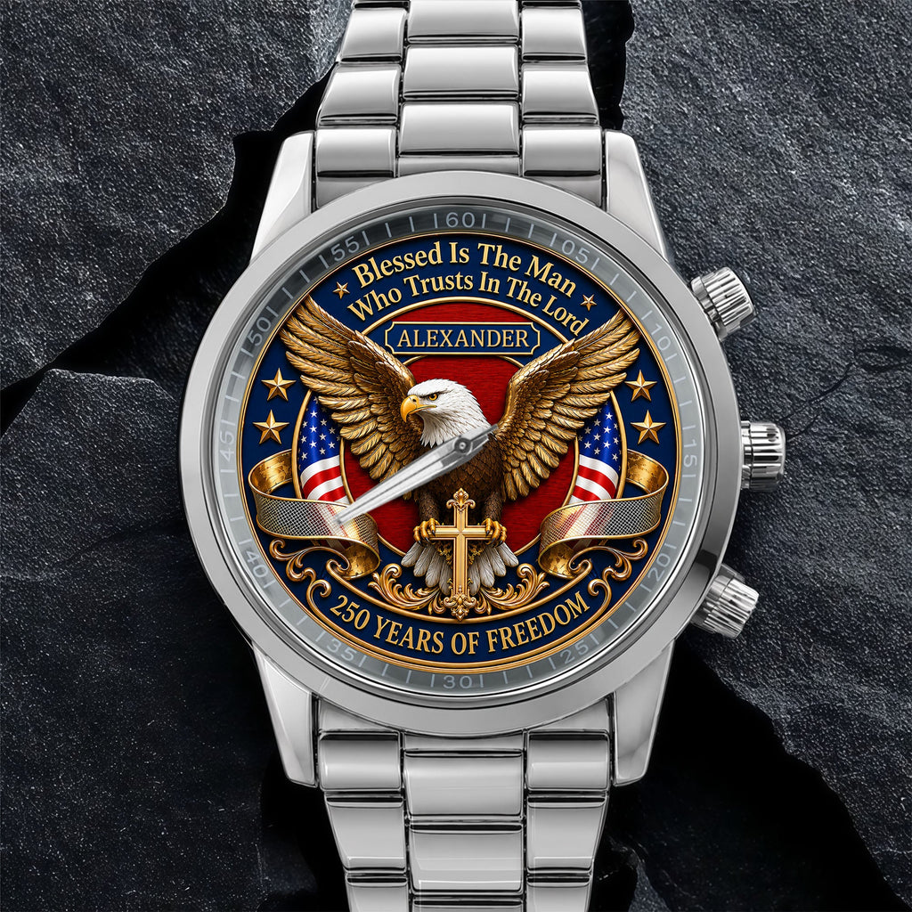 Personalized Men's Watch Custom Name Eagle Christian Gift for Him Men's Watch GradoCreations
