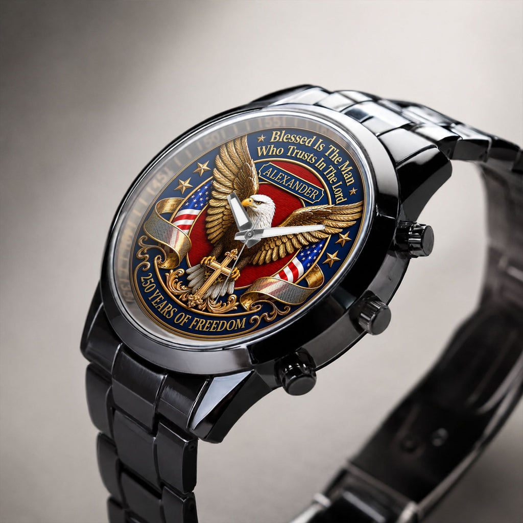 Personalized Men's Watch Custom Name Eagle Christian Gift for Him Men's Watch GradoCreations