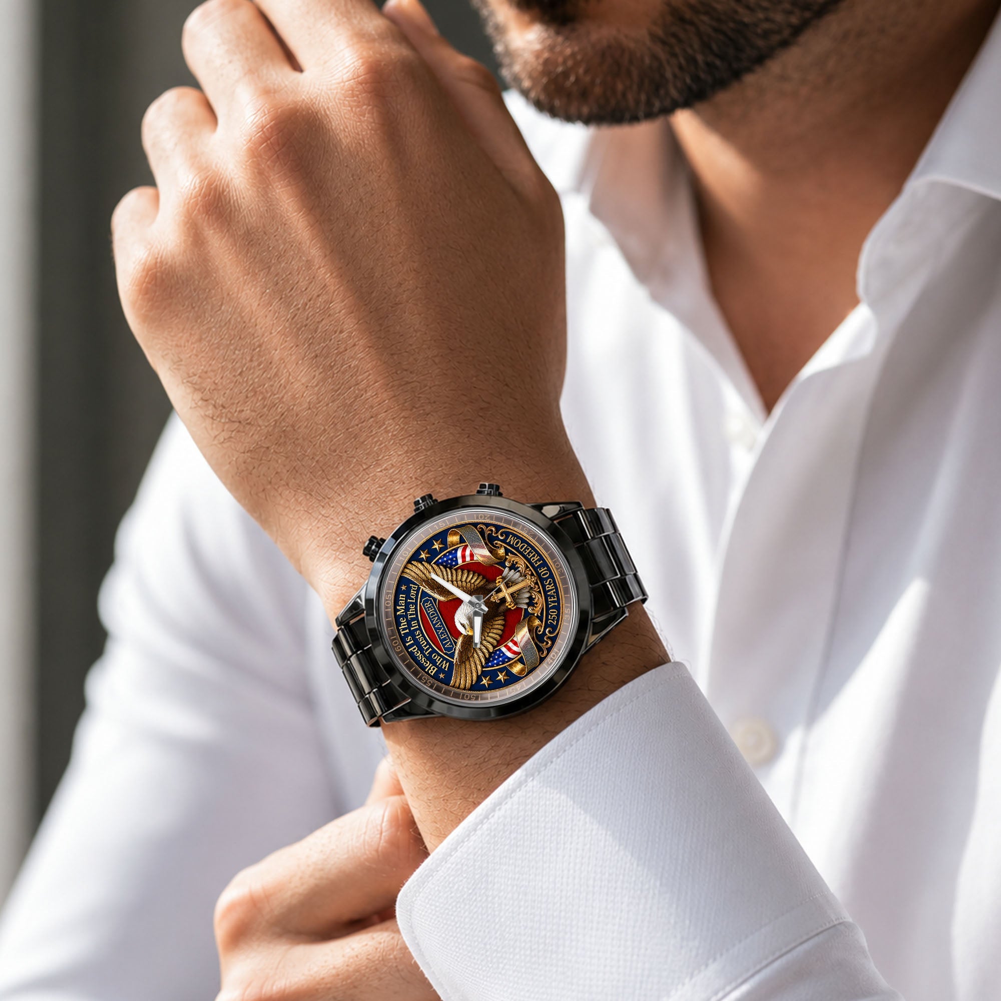 Personalized Men's Watch Custom Name Eagle Christian Gift for Him Men's Watch GradoCreations