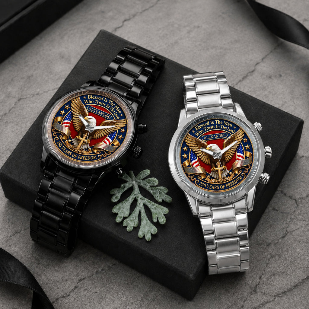 Personalized Men's Watch Custom Name Eagle Christian Gift for Him Men's Watch GradoCreations