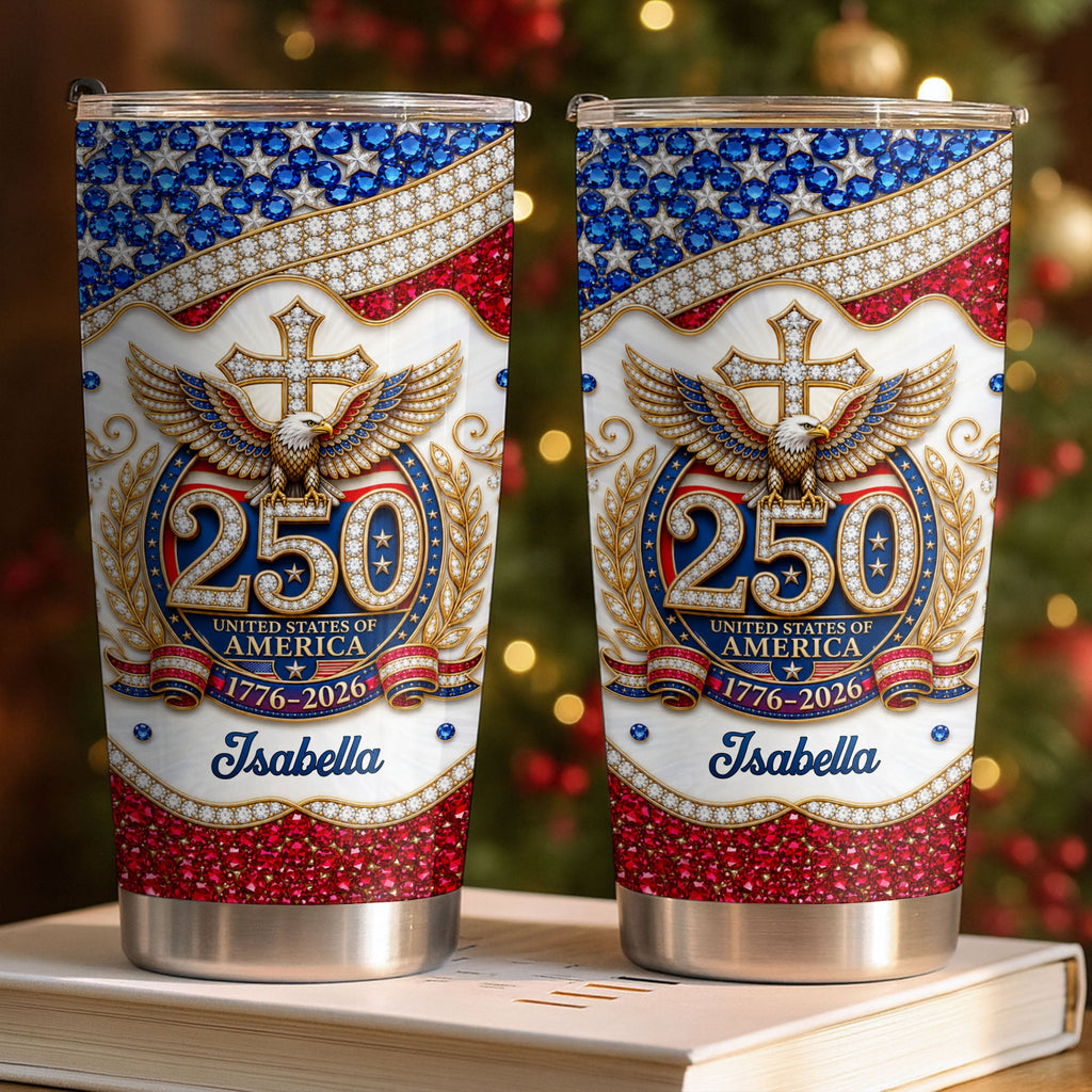 Personalized 20oz Stainless Steel Tumbler with Eagle Cross Design - Custom Gift for Family & Independence Day 20oz Tumbler GradoCreations