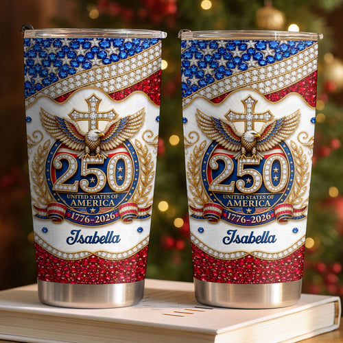 Personalized 20oz Stainless Steel Tumbler with Eagle Cross Design - Custom Gift for Family & Independence Day 20oz Tumbler GradoCreations