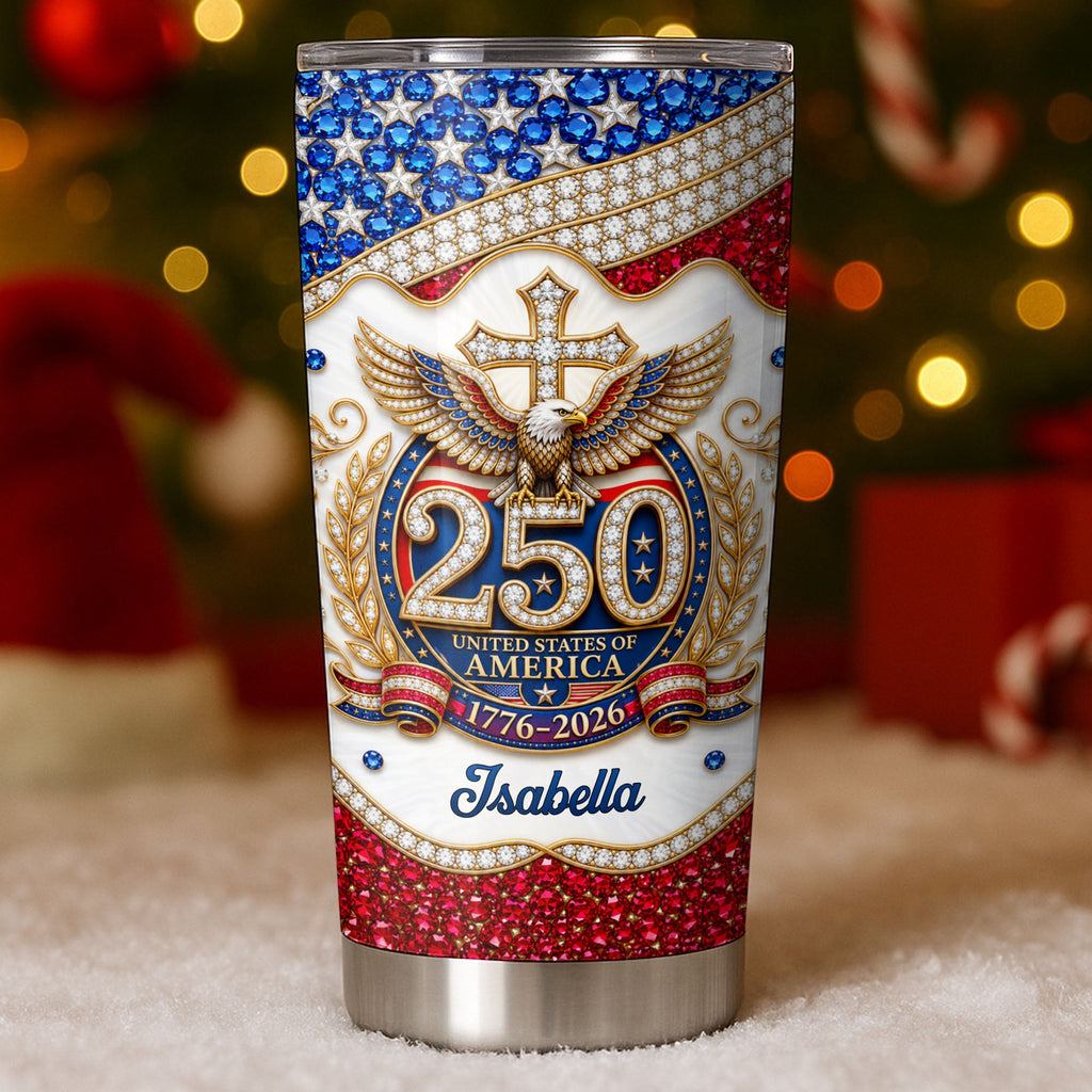 Personalized 20oz Stainless Steel Tumbler with Eagle Cross Design - Custom Gift for Family & Independence Day 20oz Tumbler GradoCreations