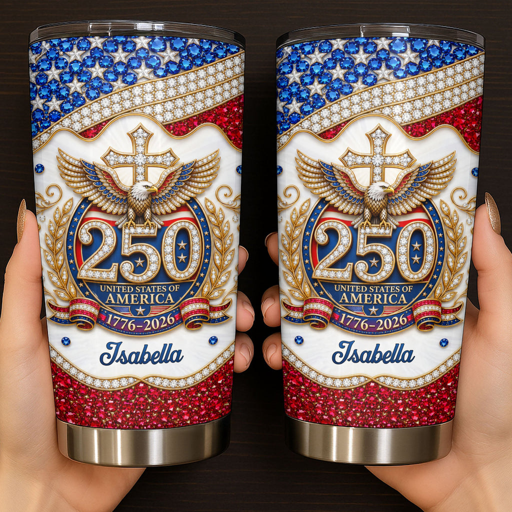 Personalized 20oz Stainless Steel Tumbler with Eagle Cross Design - Custom Gift for Family & Independence Day 20oz Tumbler GradoCreations