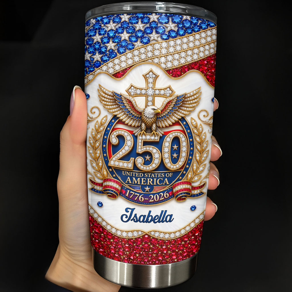 Personalized 20oz Stainless Steel Tumbler with Eagle Cross Design - Custom Gift for Family & Independence Day 20oz Tumbler GradoCreations