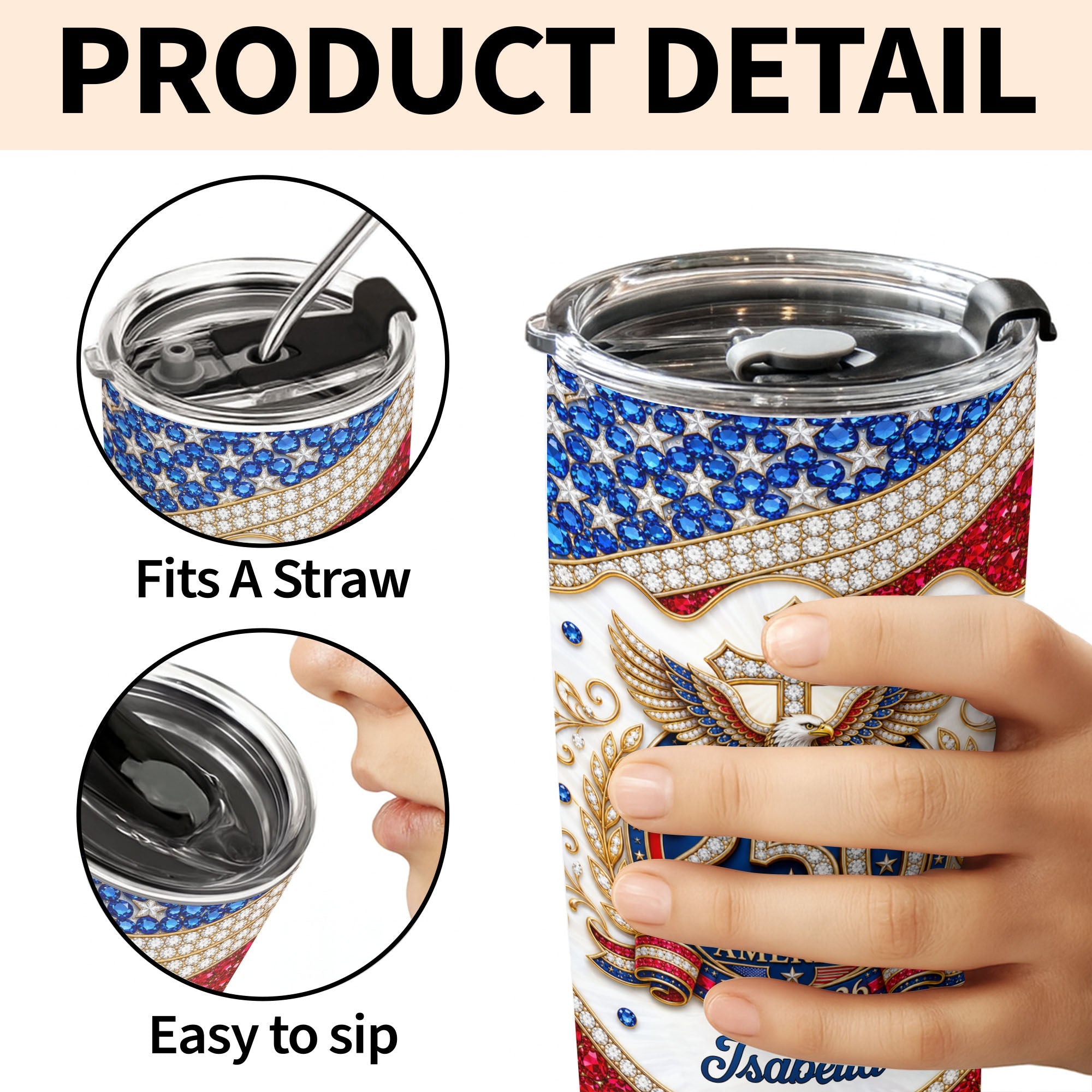 Personalized 20oz Stainless Steel Tumbler with Eagle Cross Design - Custom Gift for Family & Independence Day 20oz Tumbler GradoCreations