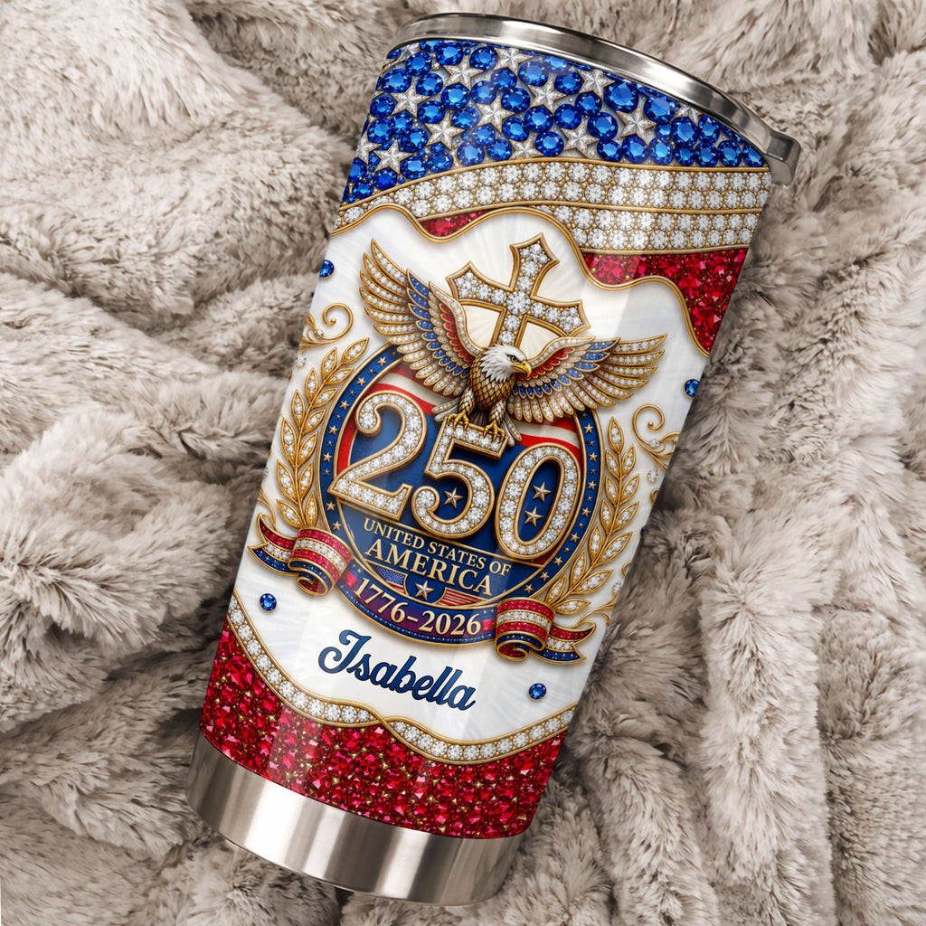 Personalized 20oz Stainless Steel Tumbler with Eagle Cross Design - Custom Gift for Family & Independence Day 20oz Tumbler GradoCreations